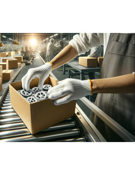 Cotton protective gloves with yellow edge (knitted) 12 pairs