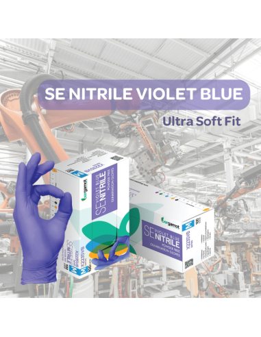 Promocijska grafika za Bergamot modro-vijolične rokavice v industrijskem okolju