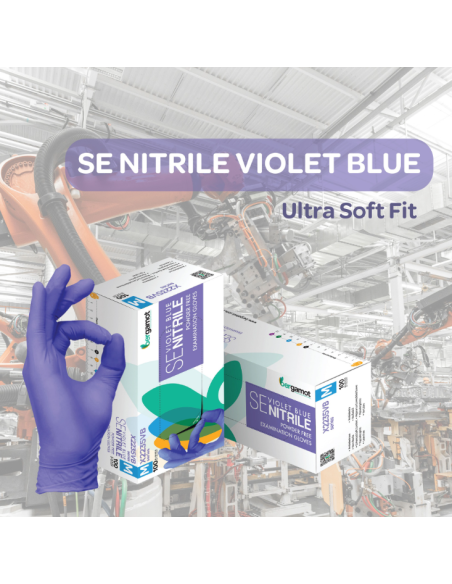 Promocijska grafika za Bergamot modro-vijolične rokavice v industrijskem okolju