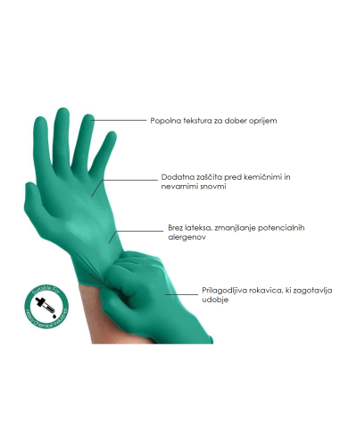 Powder-free nitrile gloves green 6g 100 pcs - chemically resistant
