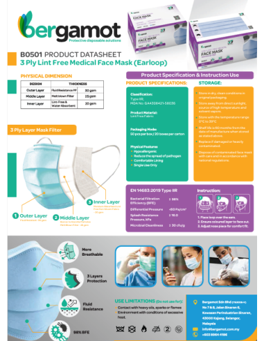 Medicinske zaščitne maske Bergamot BO501 - 50 kom