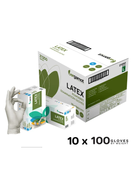 Karton lateks rokavic s pudrom Bergamot