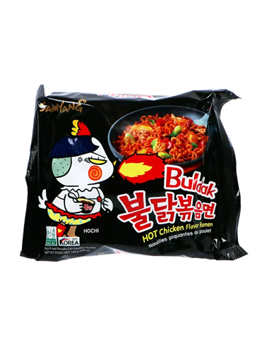 Buldak Original 140 g – klasični pekoči korejski ramen rezanci v črni embalaži.