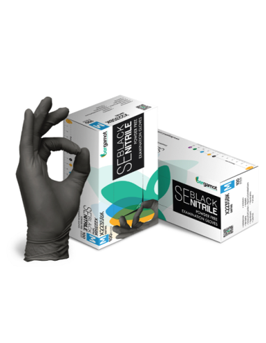 Nitrilne zaščitne rokavice Bergamot v črni barvi z embalažo - 100 kom