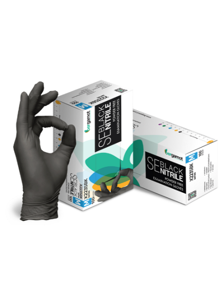 Nitrilne zaščitne rokavice Bergamot v črni barvi z embalažo - 100 kom