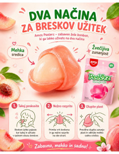 Amos Peelerz olupljivi žele bonboni z okusom breskve, 65 g 2
