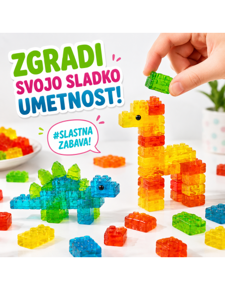 Prikaz zabavnega sestavljanja barvitih Amos 4D gumi kock.