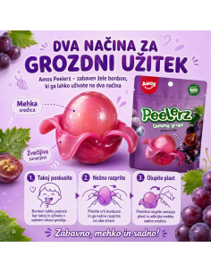 Embalaža Amos Peelerz žele bonbonov z okusom grozdja, 65 g. 2