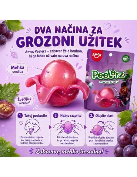 Prikaz, kako lahko Amos Peelerz grozdje uživate na dva načina – takoj ali z olupljivo plastjo