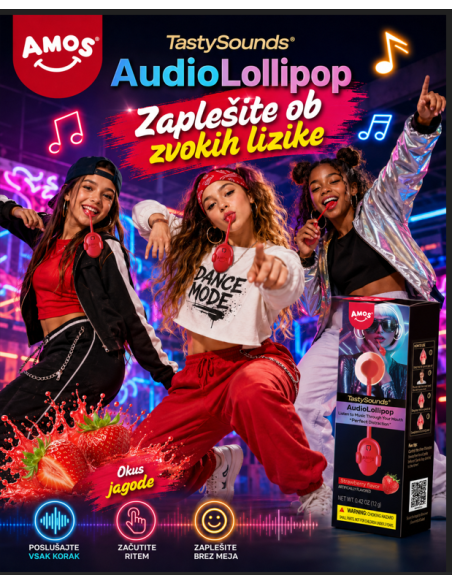 Lizika z okusom jagode z glasbo, Amos - hip hop, 16 g